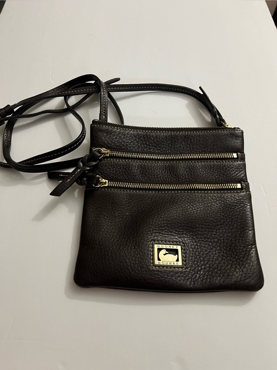 Dooney & Bourke Handbags - Dooney & Bourke Dark Brown Pebbled Leather Slim Crossbody with Gold Hardware